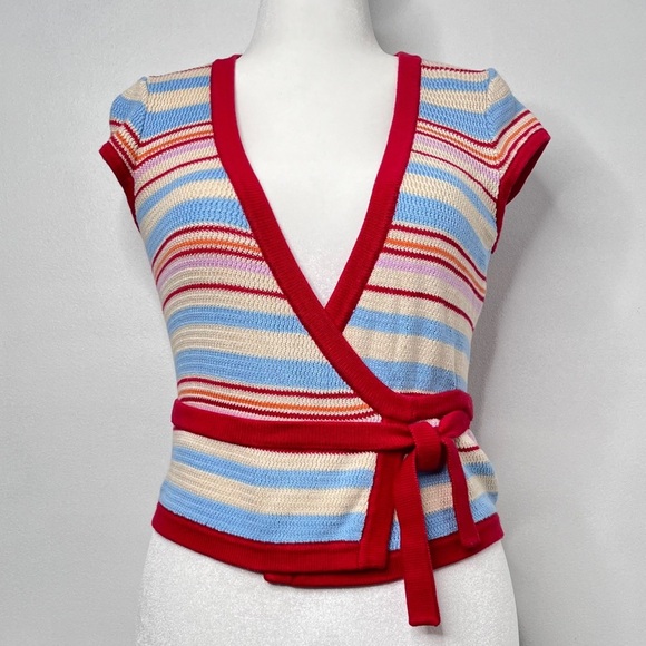 Tularosa Sweaters - Tularosa Striped Wrap Sweater Size Medium Short Sleeve Athletic Preppy Summer